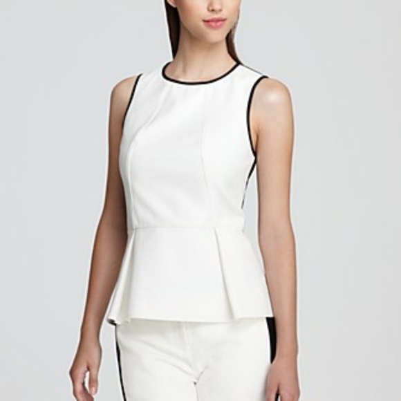 Tibi Anson Color Block Peplum Top Ivory Black - Picture 2 of 7